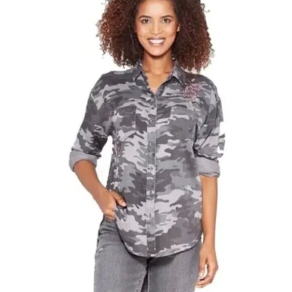 Knox Rose Camo Embroidered Top Size Large - Picture 1 of 6